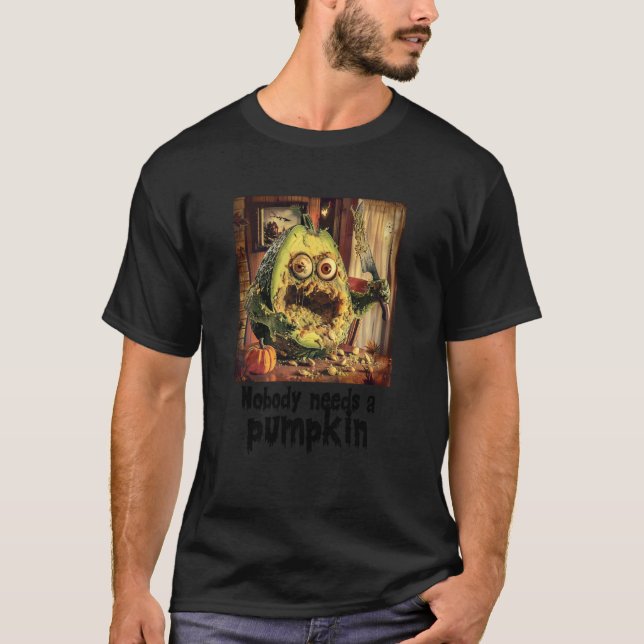Camiseta Abacate Sinistro em Abóbora, Halloween, Abacate (Frente)