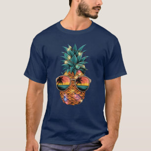 Camiseta Abacaxi Árvore de Natal Luzes de sol Mulheres