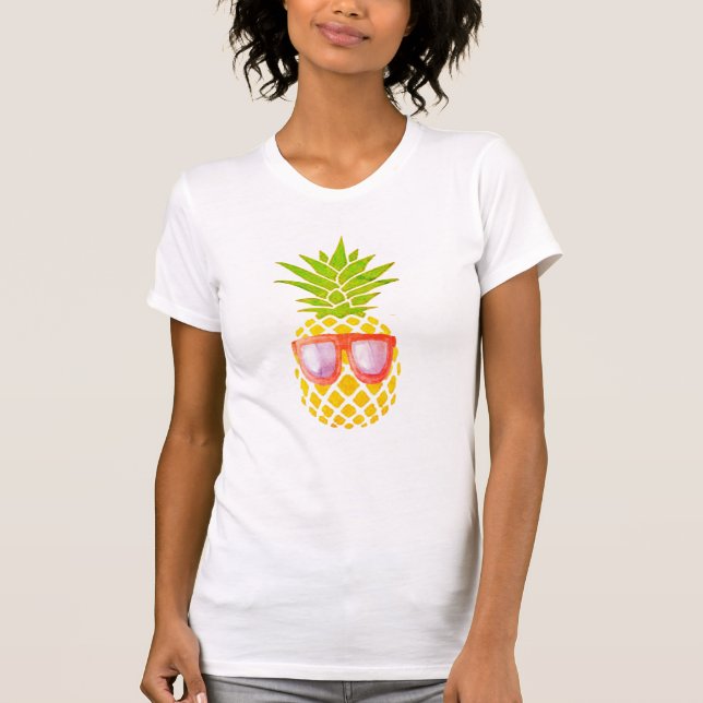 Camiseta Abacaxi Bonito Com Óculos De Sol, Praia Engraçada (Frente)