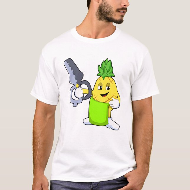 Camiseta Abacaxi como cabeleireiro com tesoura e Razor (Frente)