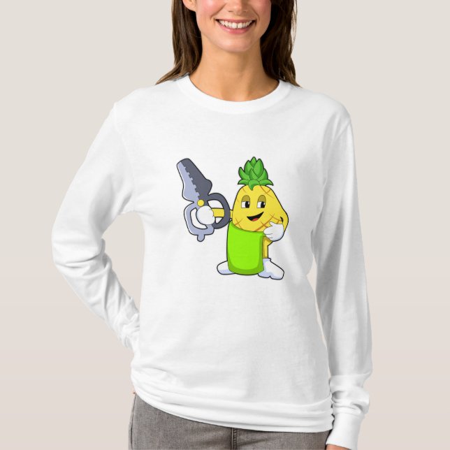 Camiseta Abacaxi como cabeleireiro com tesoura e Razor (Frente)