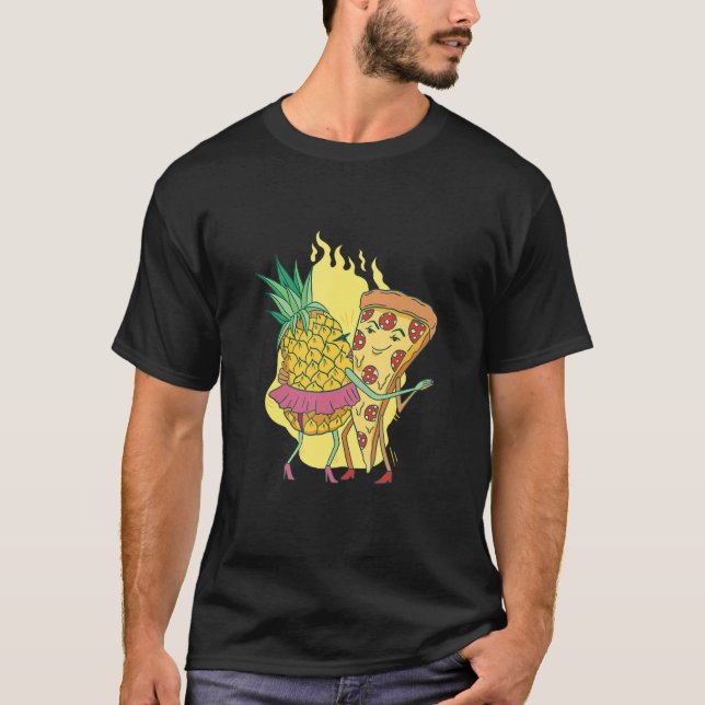 Camiseta Abacaxi Dançando Com Pizza Havaí Itália   Meme (Frente)