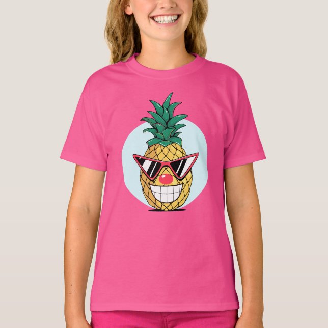 Camiseta Abacaxi sorridente usando óculos de sol e nariz de (Frente)