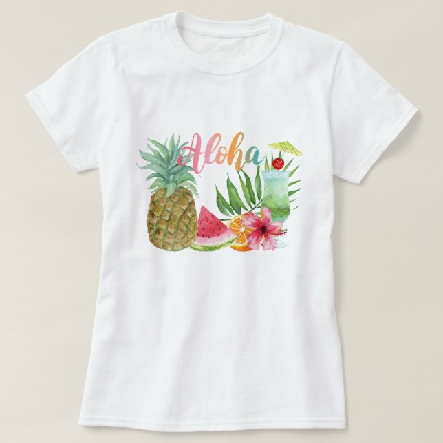 Camiseta Abacaxi tropical feminino Aloha Havaiana (Frente do Design)