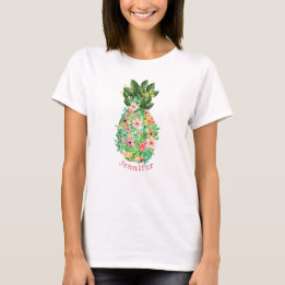 Camiseta Abacaxi Tropical Floral Personalizado Nome
