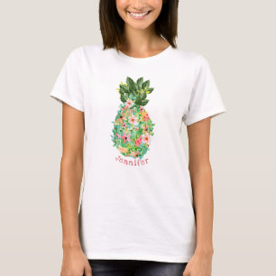 Camiseta Abacaxi Tropical Floral Personalizado Nome