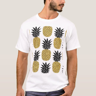 Camiseta Abacaxis Dourados: Branco Desenhado À Mão Sem Cost