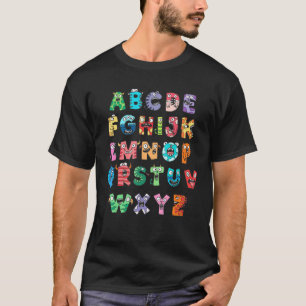 Camiseta Abc Cute Monster Alphabet Halloween Professor Cost