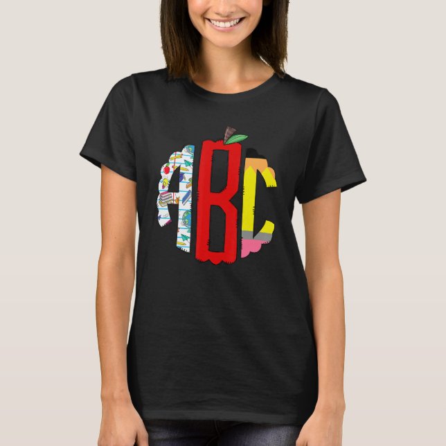 Camiseta Abc De Volta À Faculdade Monograma Com Letras (Frente)