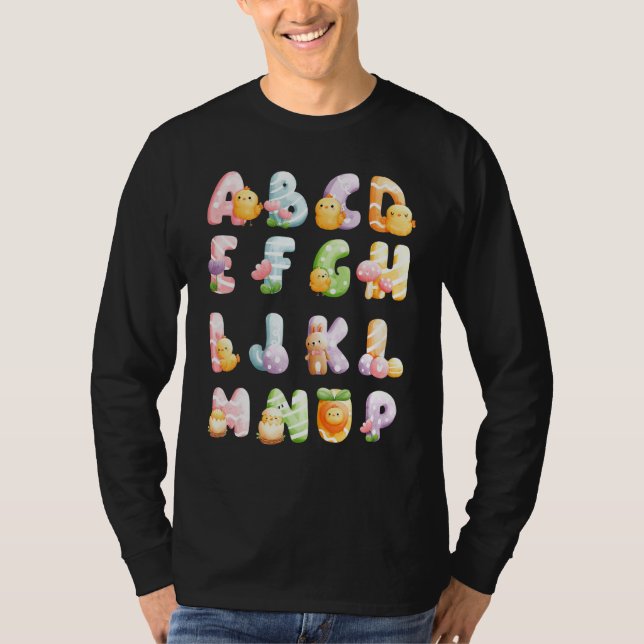 Camiseta Abc Páscoa Alphabet Animais Páscoas Crianças Chá E (Frente)