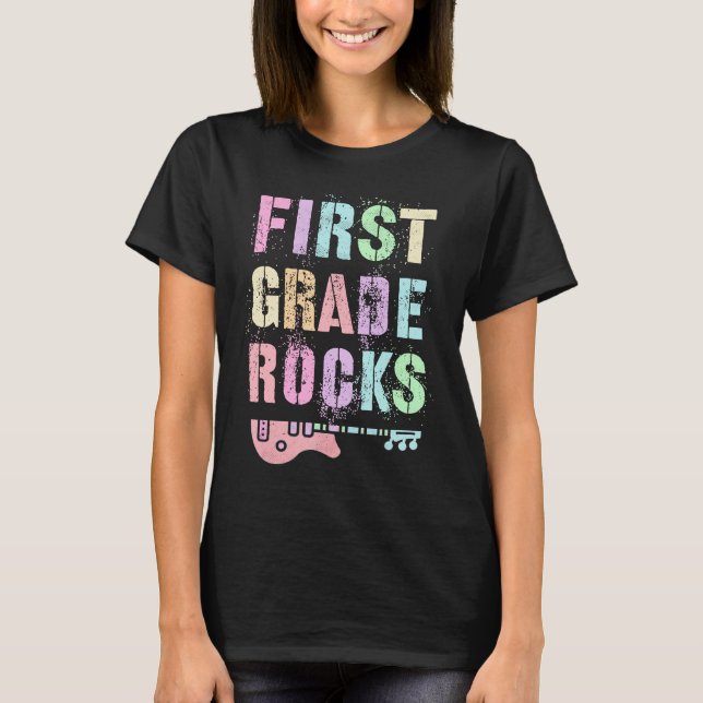 Camiseta ABCD do professor Rockstar 1rua do PRIMEIRO GRAU (Frente)