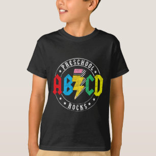Camiseta Abcd Pré-escola Rocks 1º Dia Pré-k Professor Volta