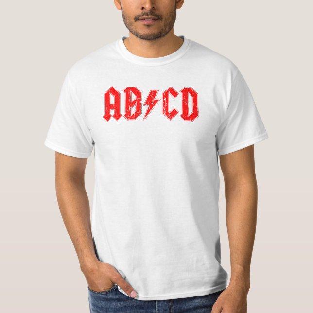 Camiseta ABCD rock símbolo engraçado falso acdc piada (Frente)