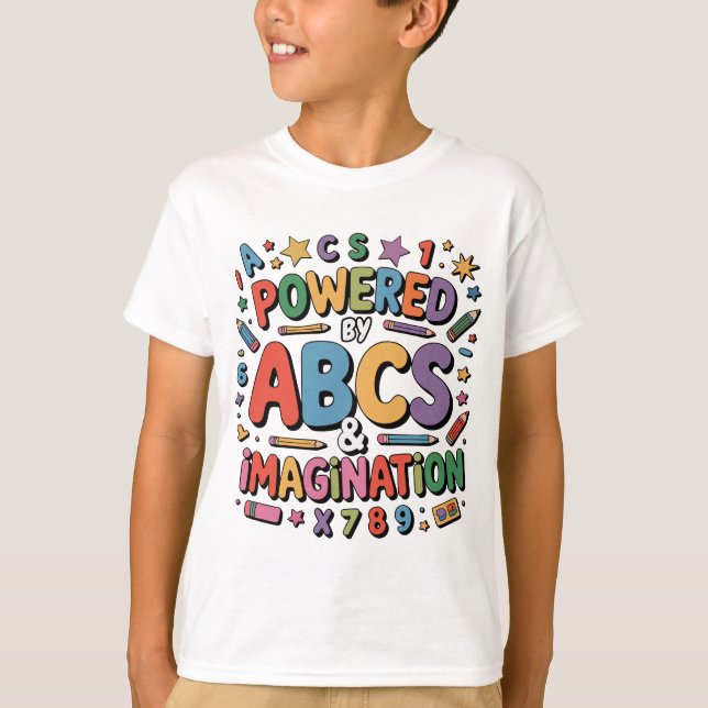 Camiseta ABCs & Imaginação - Diversão Colorida de Aprendiza (Frente)
