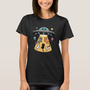 Camiseta Abdução de Gatos por OVNIs Humor Espacial Retro