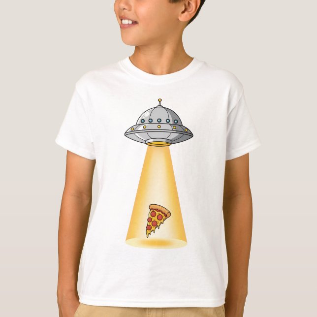 Camiseta Abdução de Pizza UFO Crianças (Frente)