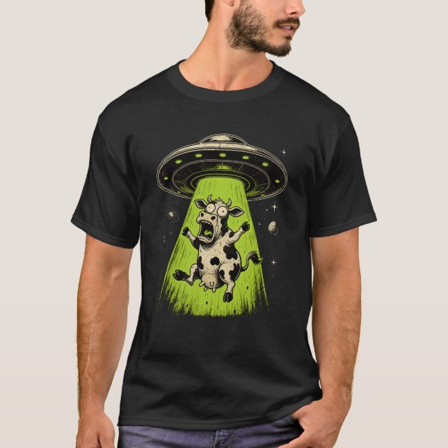 Camiseta Abdução de Vaca Alienígena Weirdcore Surreal (Frente)