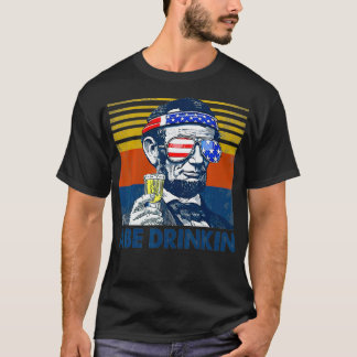 Camiseta Abe Drinkin 4 de julho Homens Mulheres EUA Bandeir