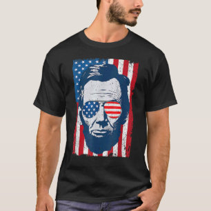 Camiseta Abe Lincoln Beard Óculos escuros e bandeira americ