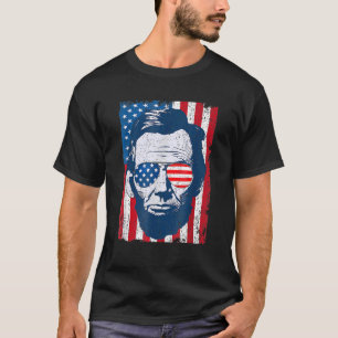Camiseta Abe Lincoln Beard Óculos escuros e bandeira americ