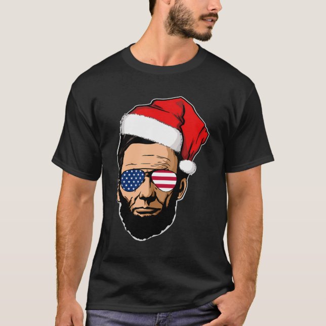 Camiseta Abe Lincoln Com Santa Hat Abraham Lincoln Christm (Frente)
