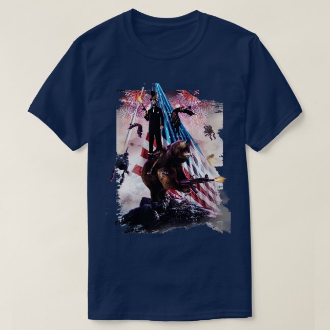 Camiseta Abe Lincoln Riding Bear (Frente do Design)