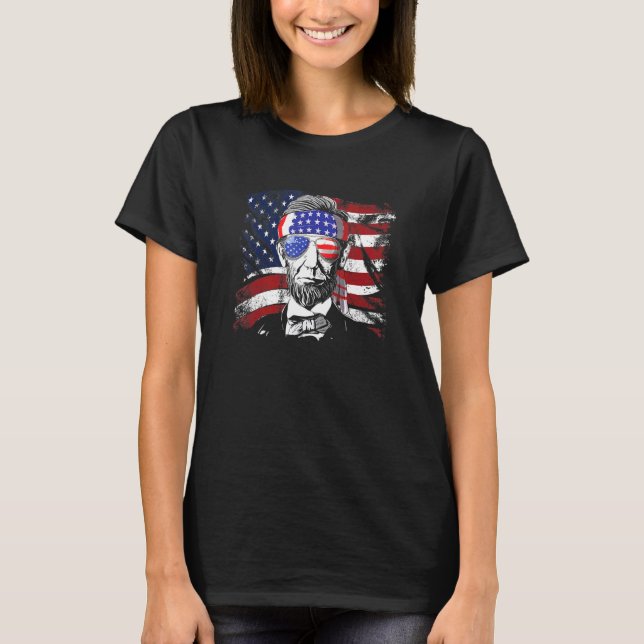 Camiseta Abe Lincoln Sunglass Com Bandeira Americana 4th Of (Frente)