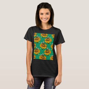 Camiseta Abeha no Design de Padrão de Flor de Girassol Verd