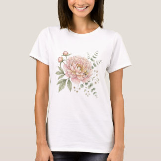 Camiseta Abeleta Fofo & Peônia Rosa Botânica em Aquarela