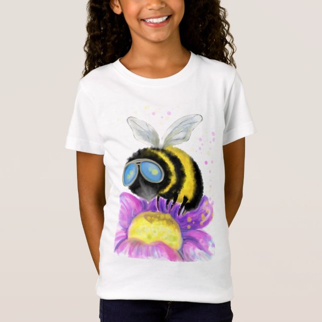Camiseta Abelha com óculos escuros Camisa-T do garoto engra (Frente)
