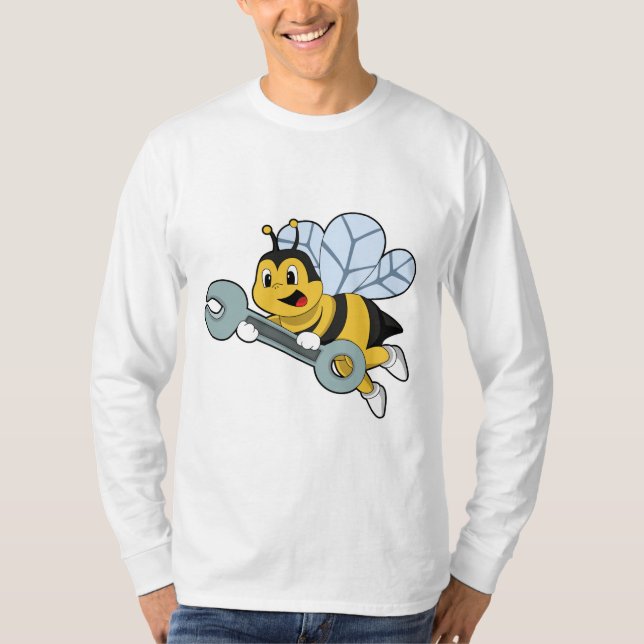 Camiseta Abelha como mecânica com chave inglesa (Frente)