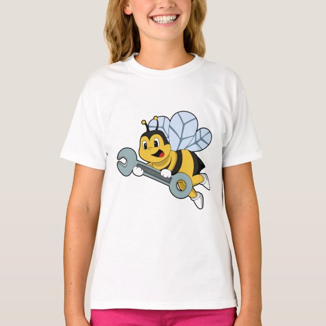 Camiseta Abelha como mecânica com chave inglesa (Frente)