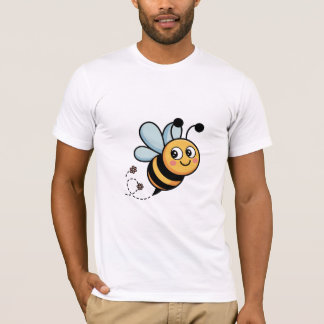 Camiseta Abelha de Desenho Animado Sorridente com Flores