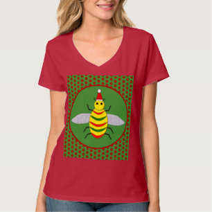 Camiseta Abelha de Natal Fofa e Flores de Poinsettia