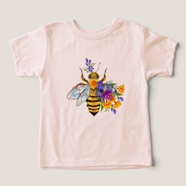 Camiseta Abelha flor com plantas silvestres (Design frontal)
