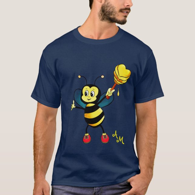 Camiseta Abelha Melífera Fofa com Coração & Monograma (Frente)