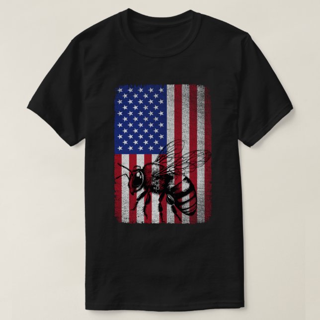 Camiseta Abelha Patriótica EUA Bandeira Americana Beekeeper (Frente do Design)