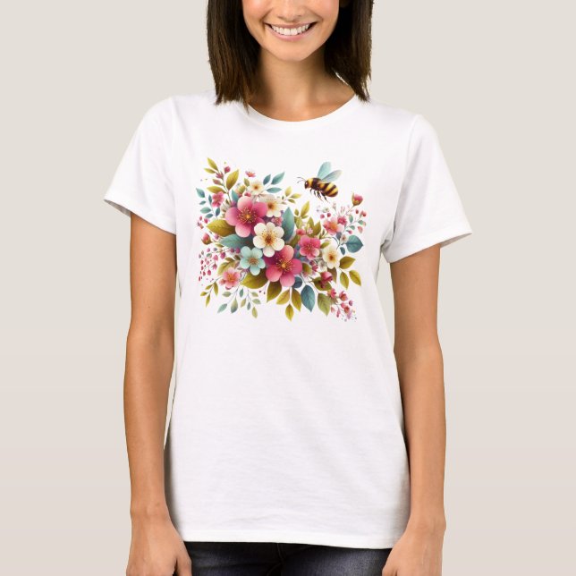 Camiseta Abelha Primavera/Floral colorida (Frente)