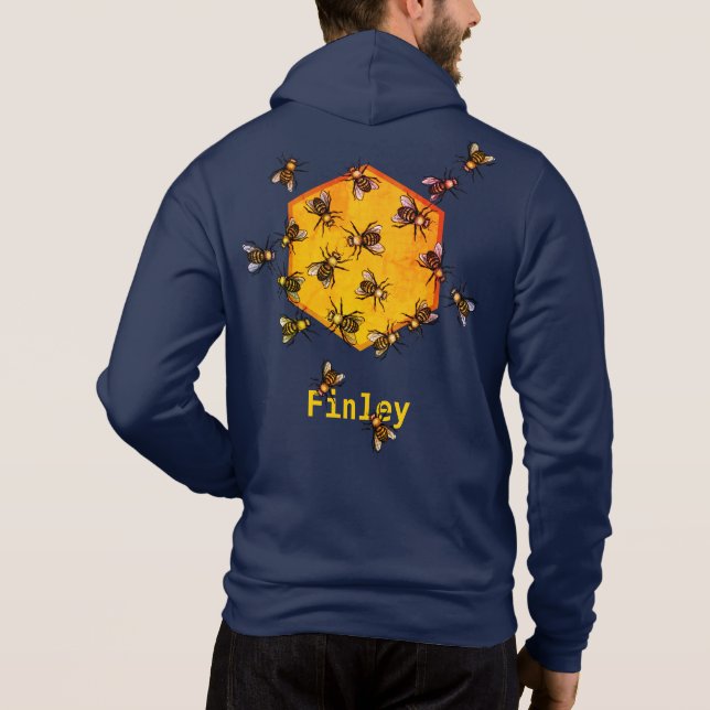 Camiseta Abelhas de mel ・ Laranja e Marinho azul ・ Nome per (Verso)