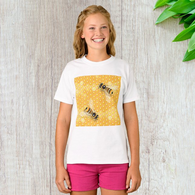 Camiseta Abelhas de Mel no Padrão de Bright Honeycomb (Criador carregado)