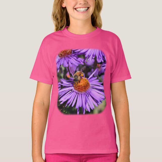 Camiseta Abelhas Na Natureza Da Aster Roxa (Frente)