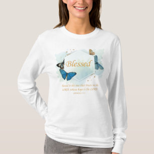 Camiseta Abençoada - Borboleta de Fé Cristã das Mulheres Ve