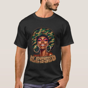 Camiseta Abençoada Camo Negra Mulher Faith Afro Histo