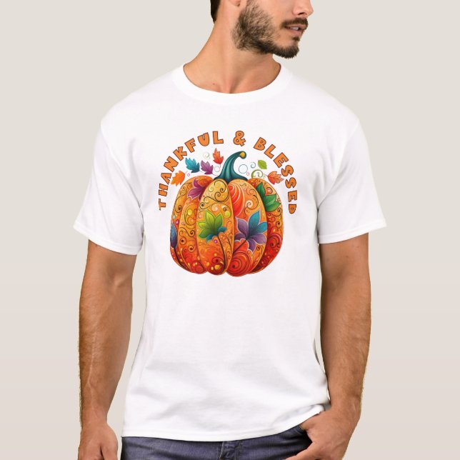 Camiseta Abençoada e agradecida Bomba de outono (Frente)