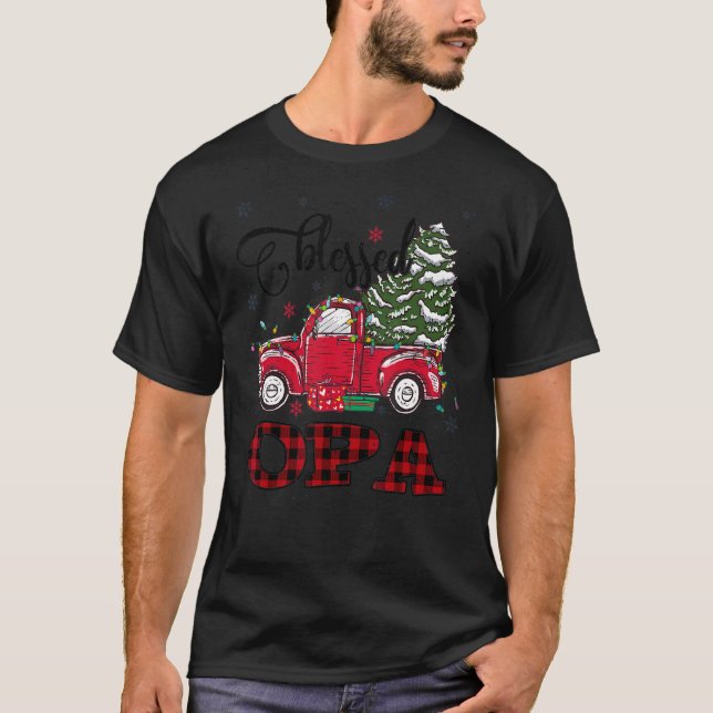 Camiseta Abençoada Família Opa Christmas Lights Truck Red T (Frente)