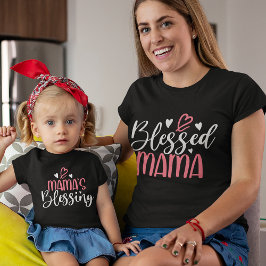 Camiseta Abençoada Mãe Correspondente Pai e Criança Mãe