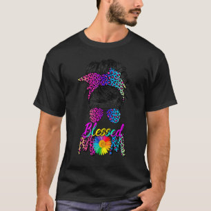 Camiseta Abençoada Mãe Mensageira Leopardo Girassol Mãe Vid