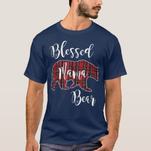 Camiseta Abençoada Mãe Ursa Vermelha Tartan Padrão de Xadre