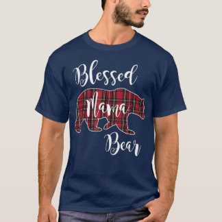 Camiseta Abençoada Mãe Ursa Vermelha Tartan Padrão de Xadre
