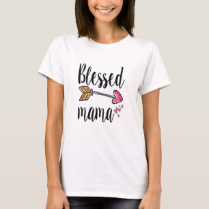 Camiseta Abençoada Mama Arrow Corações Rosa Presente para a